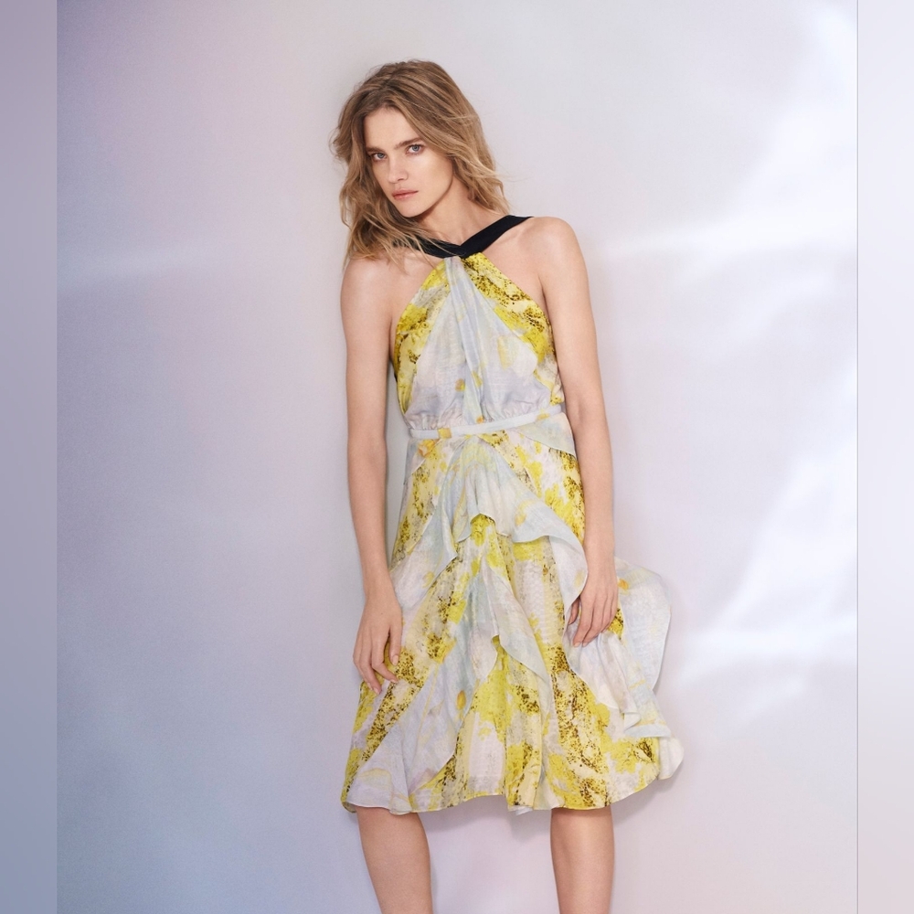 H&M Silk Yellow and White Halter Dress